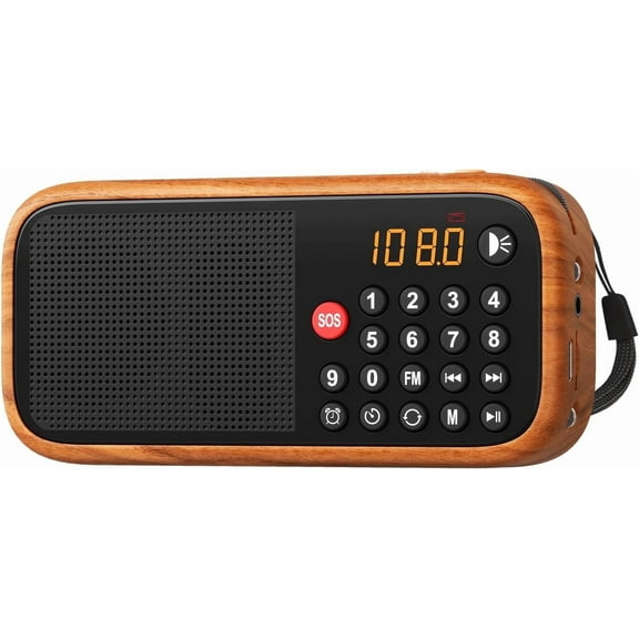 LEOTEC FM Radio with Bluetooth,Digital Radio,Portable Vintage Wood Table Alarm Clock,Best Reception,Type-C Charging, SOS/AUX/USB,Small Gifts