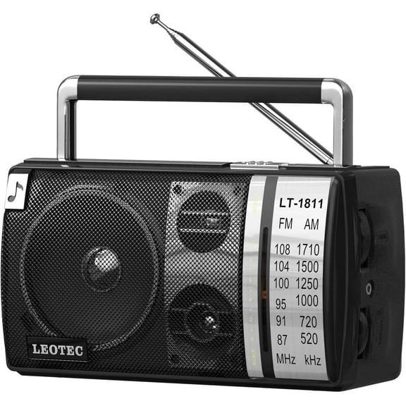 LEOTEC AM FM Radio, Portable Bluetooth Radio, Plug in Wall or Battery Operated Best Reception with Headphone Jack, Handheld Great for Home, Outdoor,Black