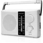 LEOTEC AM/FM Radio with Best Reception, AC or Battery Operated Portable Radio with Big Speaker, Large Tuning Knob, Clear Dial, Earphone Jack for Gift, Elder, Home White