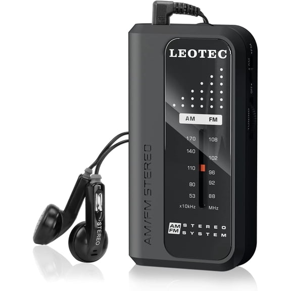 LEOTEC Small Pocket Radios, Battery Operated AM FM Radio, DBS Function Great Reception for Indoor, Outdoor & Emergency Use,Portable Transistor Radio with Earphone