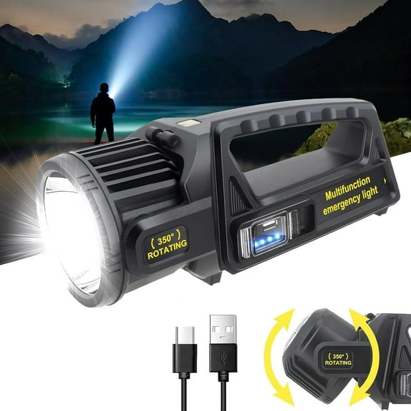 LEOUR 13000 Lumen Spotlight, Rechargeable Led Spotlight Flashlight with 350° Rotate Head, 9 Modes Super Bright Spot Lights Outdoor Handheld, IPX6 Waterproof Solar Flashlight for Emergencies