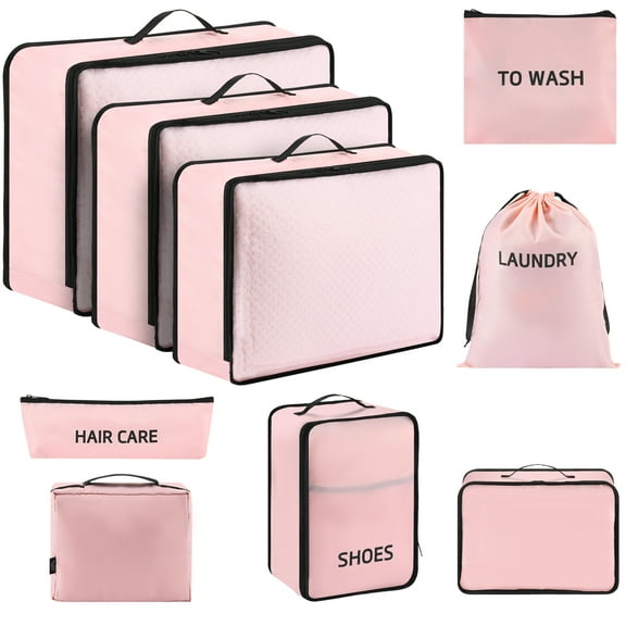 LEPECQ 9Pcs Packing Cubes Luggage Packing Organizers for Travel Accessories Space Saving Travel Bags for Carry on, Lightweight Mesh Zipper, Clothes, Shoes, Laundry and Shoe Bag