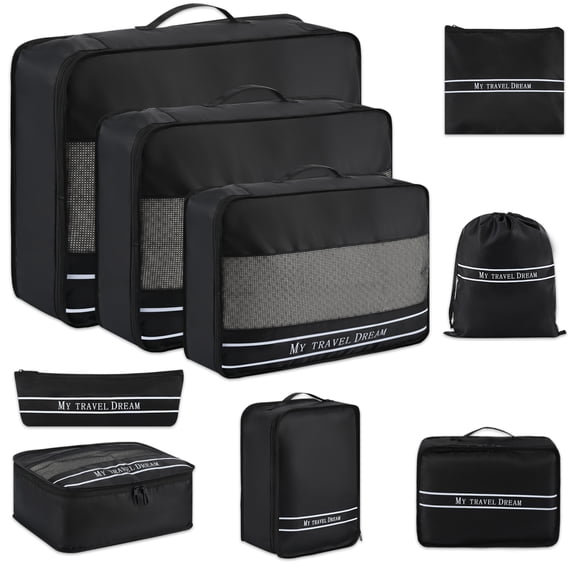 LEPECQ 9Pcs Packing Cubes,Nylon Luggage Packing Organizers for Travel Accessories Space Saving Travel Bags for Carry On, Lightweight Laundry and Shoe Bag