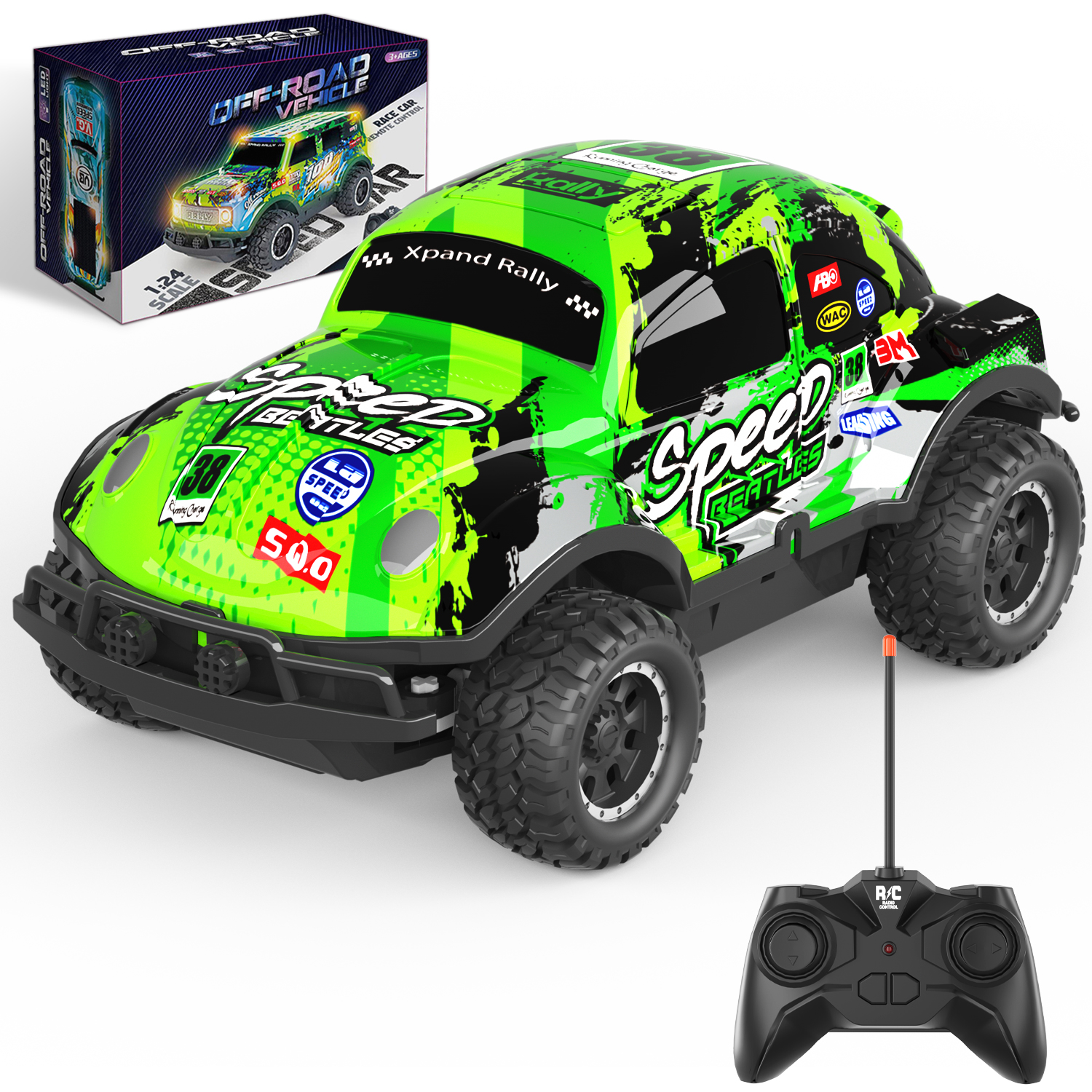 LEPECQ Remote Control Car Offroad 1/24 Scale RC Car with LED Lights 2.