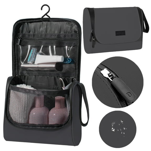 LEPECQ Toiletry Bag for Women Men, Waterproof Travel Makeup Bag with Hanging Hook, Compact Travel Toiletry Organizer Bag, Makeup Organizer Bag for Cosmetics Shaving,Gray