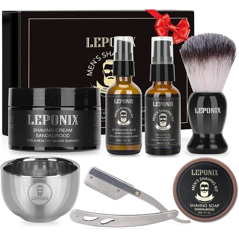 LEPONIX, Shaving Kit for Men, 7-in-1 Complete Grooming Set, Black