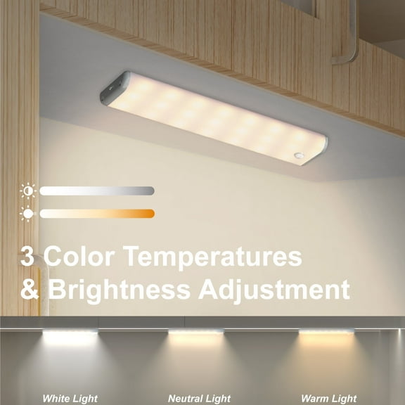 LEPOTEC 8Inch 48LED 3Colors Wireless Rechargeable Motion Sensor Under Cabinet Light