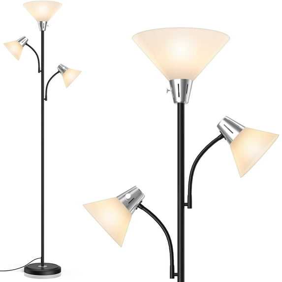 LEPOWER 3-Head LED Floor Lamp with Adjustable Reading Lights, 3000K Warm White, Modern Standing Lamp for Living Room, Bedroom, Office, Black