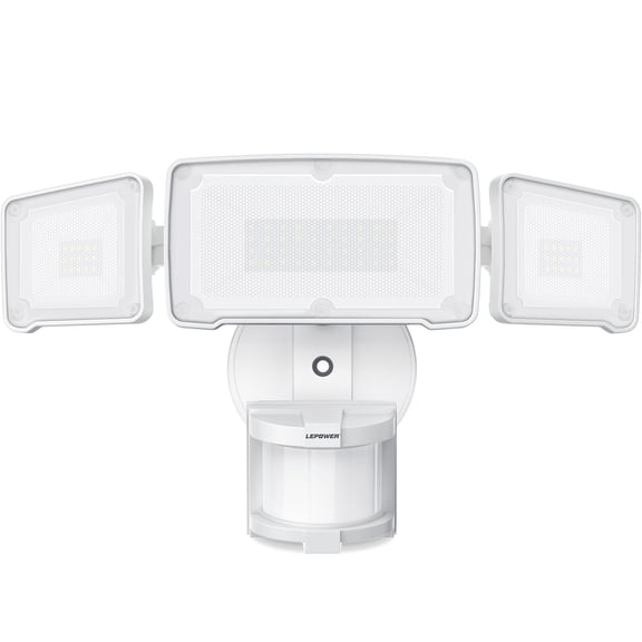 LEPOWER 35W LED Security Lights Motion Sensor Light Outdoor, 3500LM Motion Security Light, 5500K, IP65 Waterproof, 3 Head Motion Detected Flood Light for Garage, Yard, Porch (White)