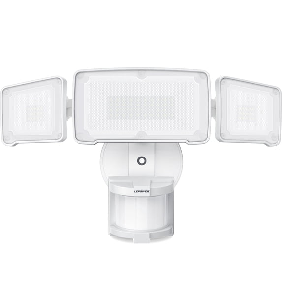 LEPOWER 35W LED Security Lights Motion Sensor Light Outdoor, 3500LM Motion Security Light, 5500K, IP65 Waterproof, 3 Head Motion Detected Flood Light for Garage, Yard, Porch (White)