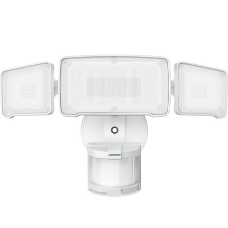 LEPOWER 35W LED Security Lights Motion Sensor Light Outdoor, 3500LM Motion Security Light, 5500K, IP65 Waterproof, 3 Head Motion Detected Flood Light for Garage, Yard, Porch (White)