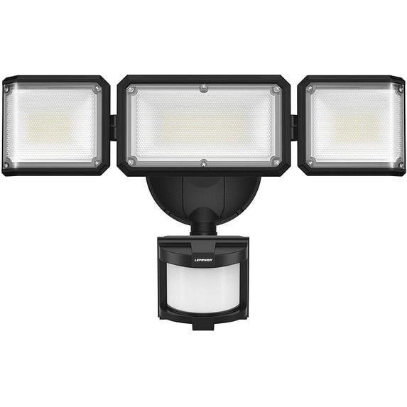 LEPOWER 42W LED Security Lights Motion Sensor Outdoor Light, 4200LM Dusk to Dawn Flood Light, Innovative Head Design, 3 Modes, 5000K, IP65 Waterproof, 3 Head Motion Detected for Garage, Yard