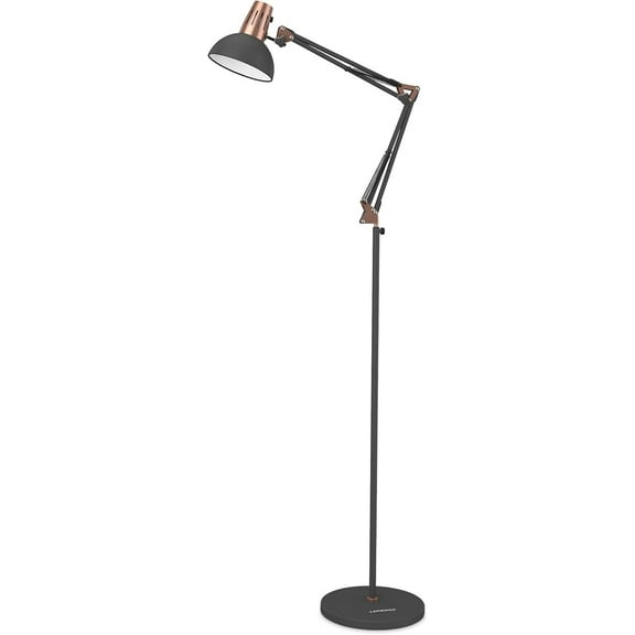 LEPOWER Floor Lamp, Metal Adjustable Reading Swing Arm Standing Lamp with Heavy Metal Base, Eye-Caring Reading/Pole Lamp with On/Off Switch for Living Room, Bedroom, Office Sand Black