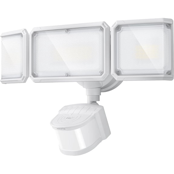 LEPOWER-TEC Zero Blind Spots Outdoor Security Light with 240 & 100ft Dual PIR Motion Sensor, 7000LM Adjustable Flood Brightness for Garage Driveway, Dusk to Dawn, IP65, Easy Hardwired Install