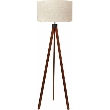 LEPOWER Wood Tripod Floor Lamp, Mid Century Standing Lamp, Modern Design Floor Light for Living Room, Bedroom and Office, Flaxen Lamp Shade with E26 Lamp Base Brown