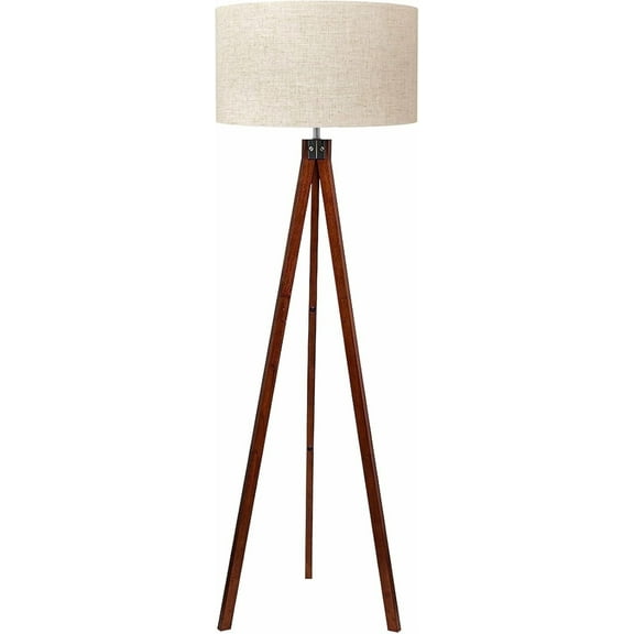 LEPOWER Wood Tripod Floor Lamp, Mid Century Standing Lamp, Modern Design Floor Light for Living Room, Bedroom and Office, Flaxen Lamp Shade with E26 Lamp Base Brown