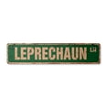 thumbnail image 1 of LEPRECHAUN Vintage Plastic Street Sign lucky gold pot green st.patty | Indoor/Outdoor |  30" Wide, 1 of 4