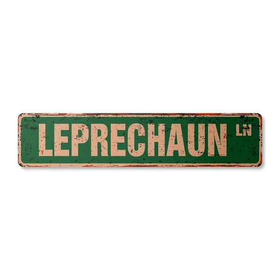 LEPRECHAUN Vintage Plastic Street Sign lucky gold pot green st.patty | Indoor/Outdoor |  30" Wide
