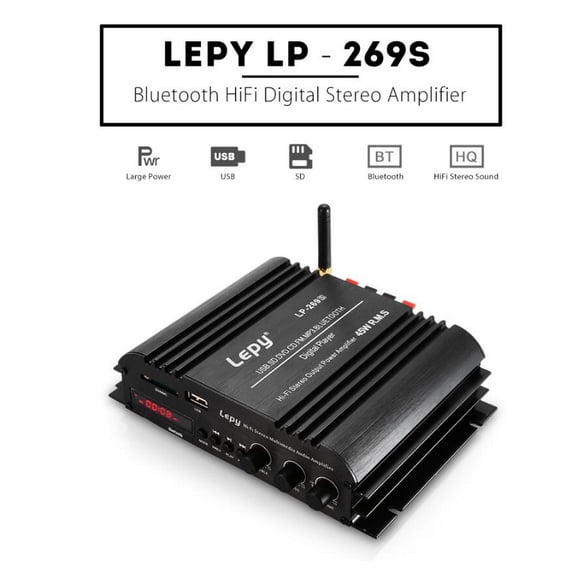 LEPY LP-269S HiFi Digital Stereo Amplifier 2CH 45W2 Bluetooth 4.0 Wireless Audio Receiver FM Radio Remote Control for Car Motorcycle Home PC Speaker DC 12V