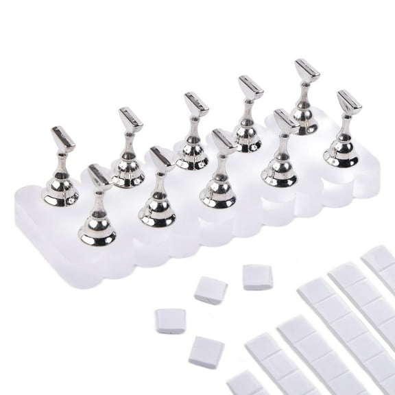 LEQ 1 Set Nail Stand for Press on, Big Wave-shaped Acrylic Nail Holder for Painting Nails Magnetic Nail Art Practice Display Stands Holders with 48 Pcs Reusable Adhesive Putty C33