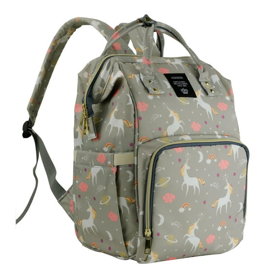 LEQUEEN Baby Diaper Bag Backpack Large Capacity Waterproof Backpack Nappy Changing Bag, Light Gray
