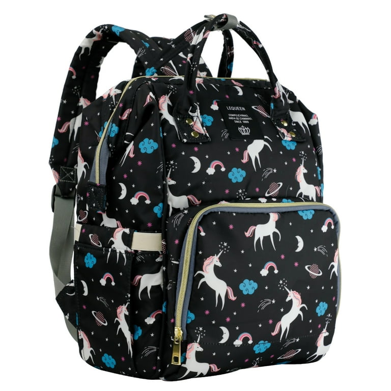 LEQUEEN Diaper Bag Backpack Baby Nursing Nappy Bags with Insulated Pockets Black Unicorn Backpack Walmart