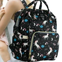 LEQUEEN Unicorn Baby Diaper Bag Backpack, Baby Nappy Changing Bag, Insulated Pockets Large Capacity Waterproof, Black