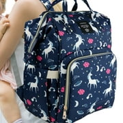 LEQUEEN Unicorn Baby Diaper Bag Backpack, Baby Nappy Changing Bag, Insulated Pockets Large Capacity Waterproof, Navy