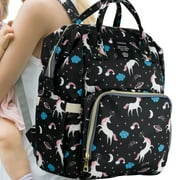 LEQUEEN Unicorn Mommy Baby Diaper Bag Backpack for Boy & Girl, Insulated Pocket Changing Nappy, Black