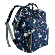 LEQUEEN Unicorn Mommy Baby Diaper Bag Backpack for Boy & Girl, Insulated Pocket Changing Nappy, Navy
