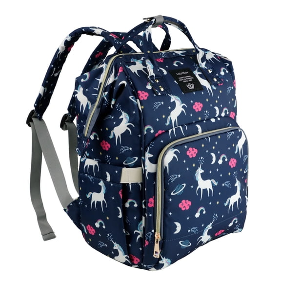 LEQUEEN Unicorn Mommy Baby Diaper Bag Backpack for Boy & Girl, Insulated Pocket Changing Nappy, Navy