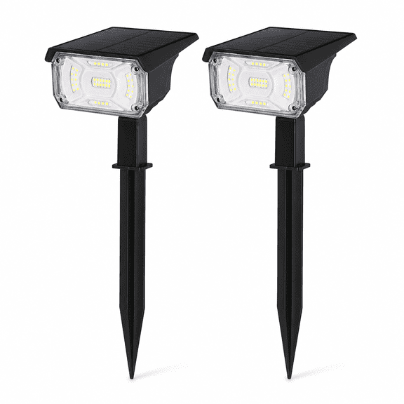 LEREKAM Solar Spot Lights Outdoor 2 Pack, 40 LED IP65 Waterproof Solar Landscape Spotlights, 3 Lighting Modes, Solar & USB Powered, Auto On/Off Garden Yard Wall Lights, Cool White