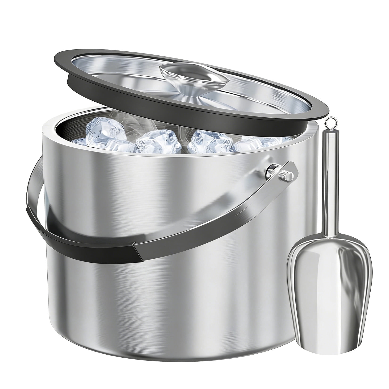 LERENSHA 1pcs Insulated Ice Bucket with Lid and Scoop, 101 oz Stainless Steel Ice Bucket 3L Double Wall Ice Holder with Handle, Metal Ice Bucket for Wine, Champagne, Bar, Party & Outdoor Use
