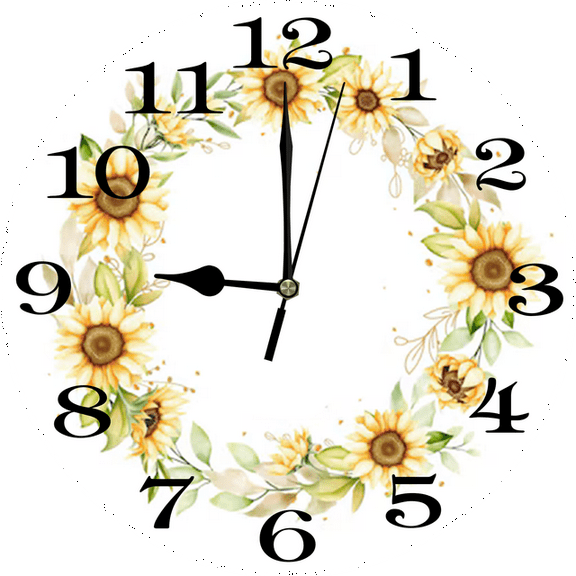 LERJIMUX 10 Inch Decorative Wall Clock Arabic Numeral Wall Clocks Battery Operated Silent Wall Clocks Wooden Round Sunflower Hanging Clock for Kitchen,Dining Room,Office and Living Room