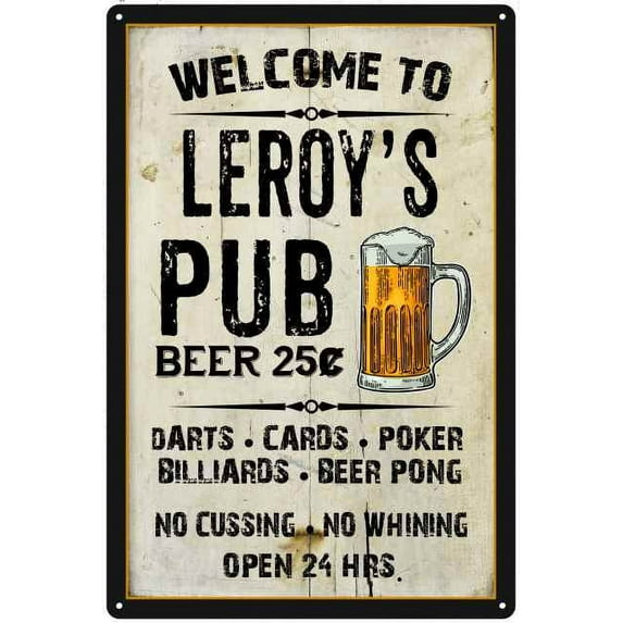 LEROY'S Pub Sign Vintage Man Cave Bar Wall Decor Gift 8x12 Metal 208120028147