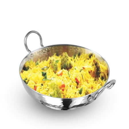 LEROYAL Stainless Steel Hammered cook Kadai Kadhai 2 Liter Capacity & 8.3 cm Diameter Cooking Wok for Kitchen Cookware Home