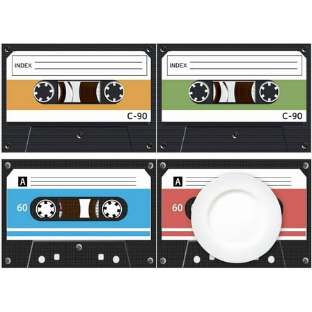 LERPBKM 60 pack Placemats Paper Placemats Disposable 16x 11 inch 70s 80s 90s Cassette Hip Hop Paper Table Mats for Birthday Party Home Kitchen Table Decoration