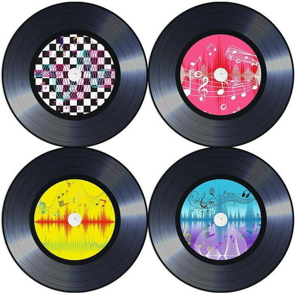 LERPBKM 60 pcs Placemats Disposable 13.7 inch Rock and Roll Vinyl Record Place Mats Vintage Musical Theme Round Table Mats for Dinner Table Decor Birthday 50s Theme Rock Music Party Supplies。