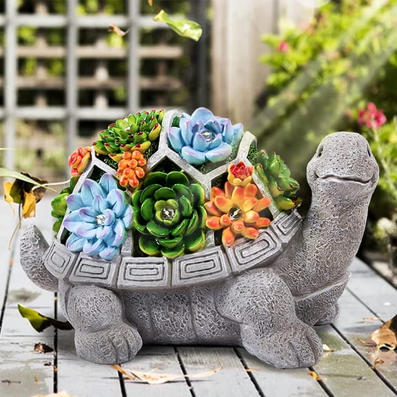 LESES Solar Garden Statues Turtle Figurine Decor with 7 LED Lights Outdoor Decoration Christmas Gifts for Women Mom Grandma Unique Tortoise Statue Patio Backyard Yard Lawn Ornament