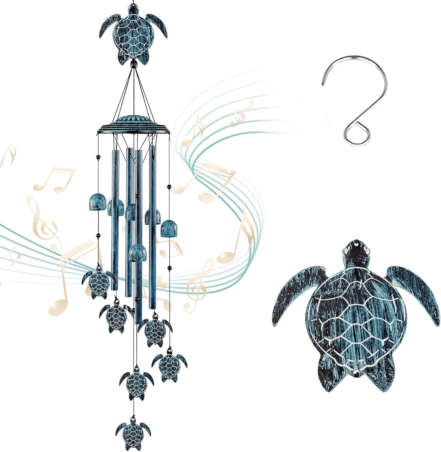 Vintage Copper Green Sea Turtle Aluminum Wind Chime