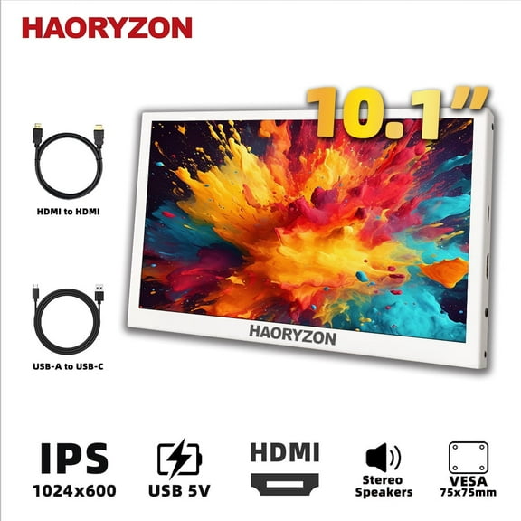 LESOWN 10.1 inch Small HDMI Portable Monitor 1024x600 IPS Computer Secondary Screen Mini Display for Windows Mac Laptop PC