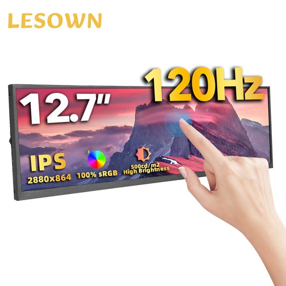 LESOWN 120Hz 12.7 inch 2.5K QHD IPS 2880x864 Stretched Bar Touch Screen Display USB-C HDMI 100%sRGB IPS Strip PC Case Secondary Monitor for Laptop Raspberry Pi PC