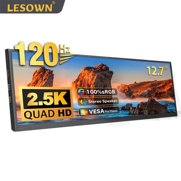 LESOWN 120Hz 12.7-inch Additional Strip LCD Monitor USB-C HDMI 100%sRGB 2880x864 IPS DIY Strip PC Case Assist Monitor for Raspberry Pi PC
