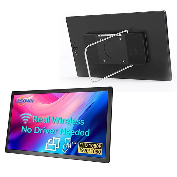 LESOWN 15.6 Inch Wireless Portable Monitor HDMI Second Display Travel External Screen 1920x1080 Built-in Speakers Support AirPlay Miracast Compatible with Laptop iOS Android Windows Mac TF card