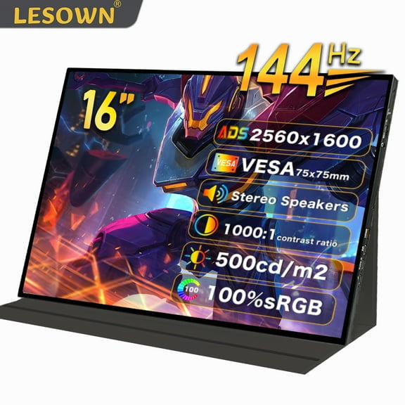 LESOWN 16 Inch 144HZ Gaming Monitor 2560x1600 100%sRGB Ultra-wide16:10 Auxiliary Screen PC Extended Display Built-in Speakers for Laptop PC Switch Phone