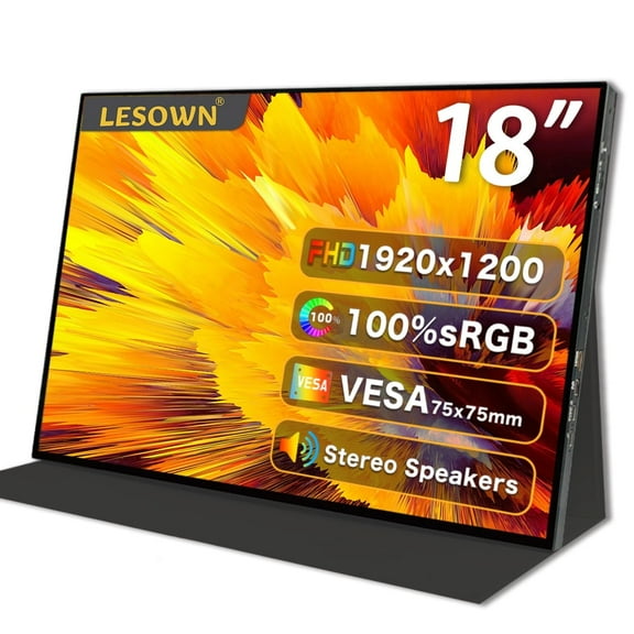 LESOWN 1920x1200 18 inch IPS Portable Additional Monitor USB C mini HDMI Ultra-wide Screen with Speakers Laptop Screen Extender for PC