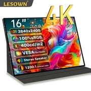 LESOWN 4K UHD IPS Widescreen Display 16-inch 100%sRGB Portable LCD External Monitor USB C HDMI Gaming Secondary Screen for Phone Xbox Laptop PC