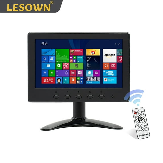 LESOWN 7 inch Car Monitor 16:9 1024x600 FHD VGA AV BNC HDMI USB Resistive Touch Small Screen Industrial Display with Speakers for Computer Security Monitoring Cameras