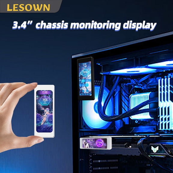 LESOWN Computer Secondary Screen IPS LCD Display CPU Temperature Monitor 3.4-inch Ultra-small Portable LCD Screen Real-time Monitoring Screen Mini Desktop Expansion Screen for Windows GPU CPU White