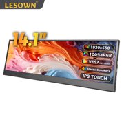 LESOWN Portable Bar Monitor 14.1 Inch Small Laptop External Screen HDMI PC Temp Monitor 1920x550 IPS Sensor Panel Display for Raspberry Pi Aida64